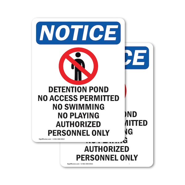 Signmission Detention Pond No Sign With Symbol, 7 in W x Rectangle, Vinyl Decal OS-2PACK-NS-D-710-V-10980 - main